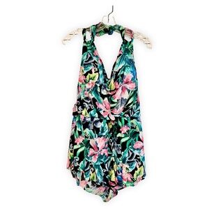 Swimsuit Romper Bright Tropical Floral Swim Short Set 1PC SZ 12 Plus Curve